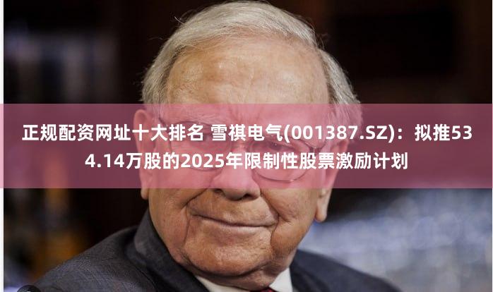 正规配资网址十大排名 雪祺电气(001387.SZ)：拟推534.14万股的2025年限制性股票激励计划